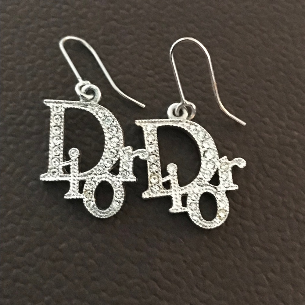 EUC Authentic Dior Swarovski Logo Earrings
